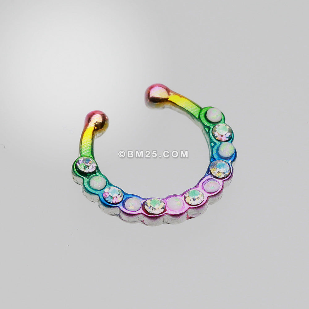 Detail View 2 of Colorline Opal Paradigm Fake Septum Clip-On Ring-Rainbow/Aurora Borealis