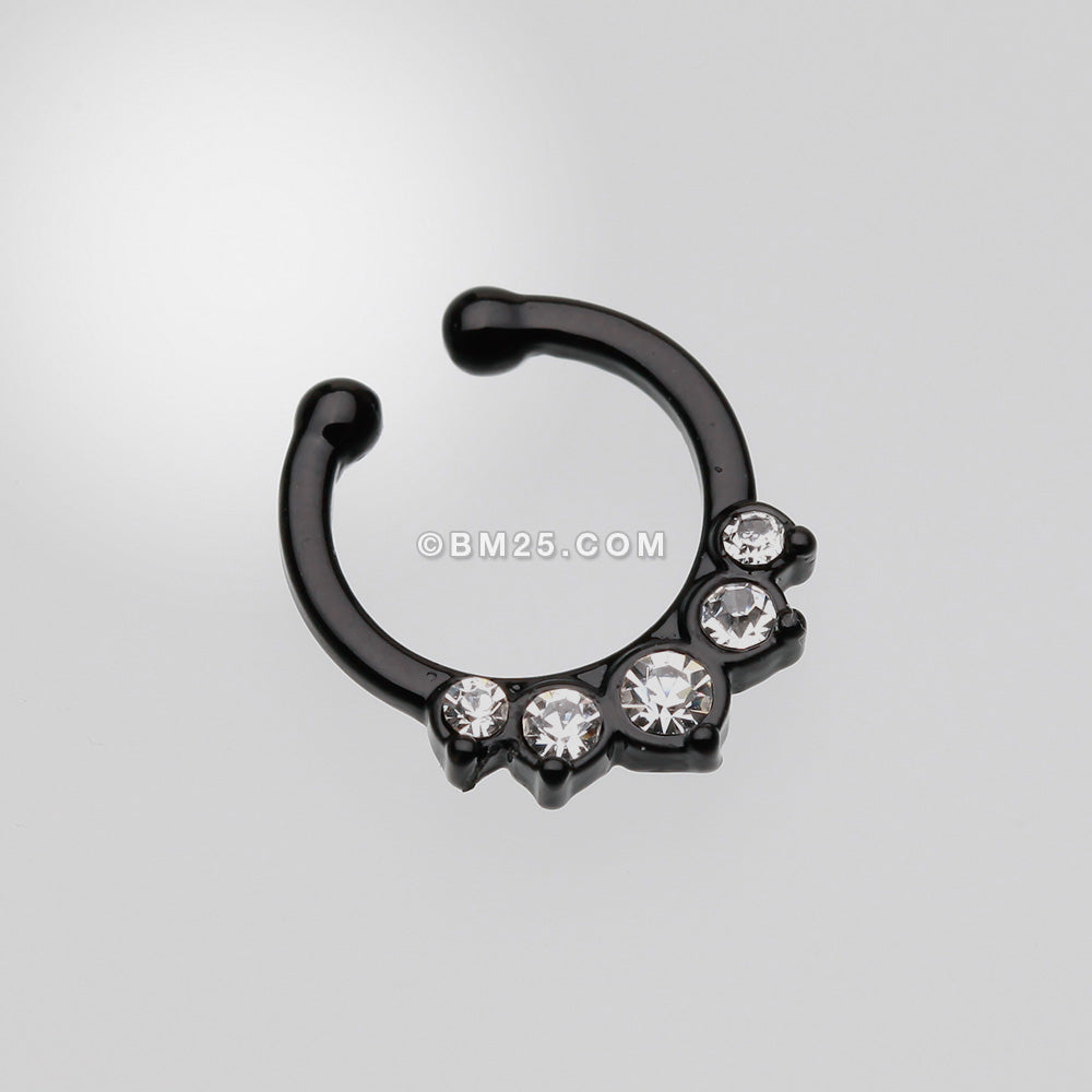 Detail View 2 of Colorline Multi-Gem Precia Fake Septum Clip-On Ring-Black/Clear