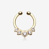 Golden Multi-Gem Precia Fake Septum Clip-On Ring