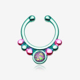 Colorline Opal Grandiose Fake Septum Clip-On Ring-Teal/Pink