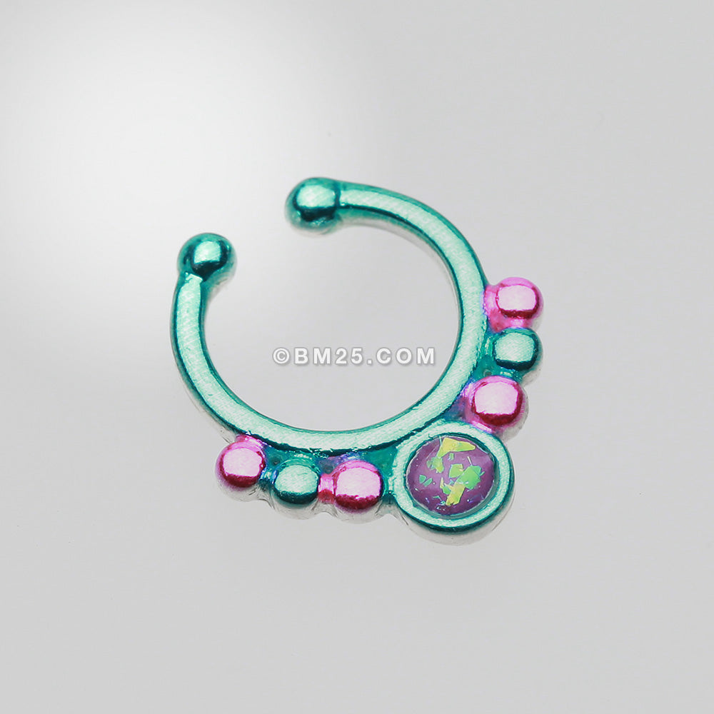 Detail View 2 of Colorline Opal Grandiose Fake Septum Clip-On Ring-Teal/Pink