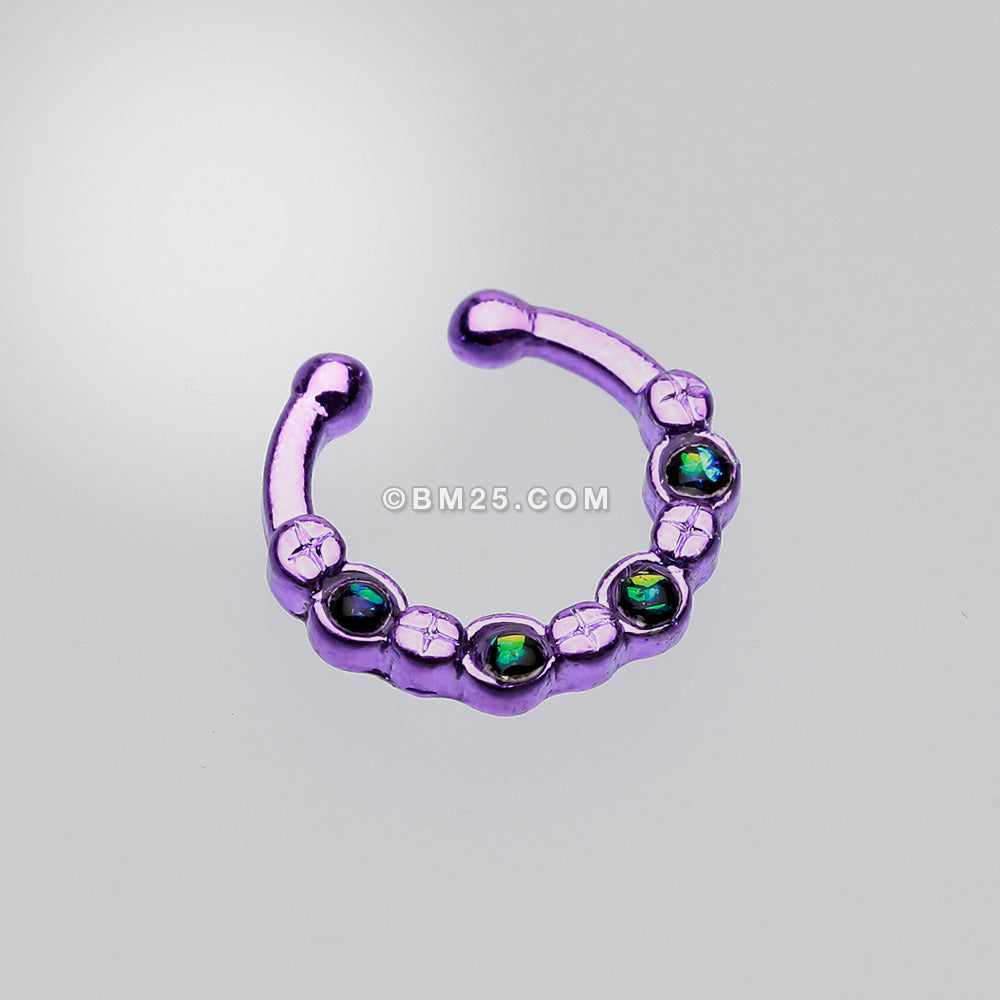 Detail View 2 of Colorline Aurea Sparkle Fake Septum Clip-On Ring -Purple/Black