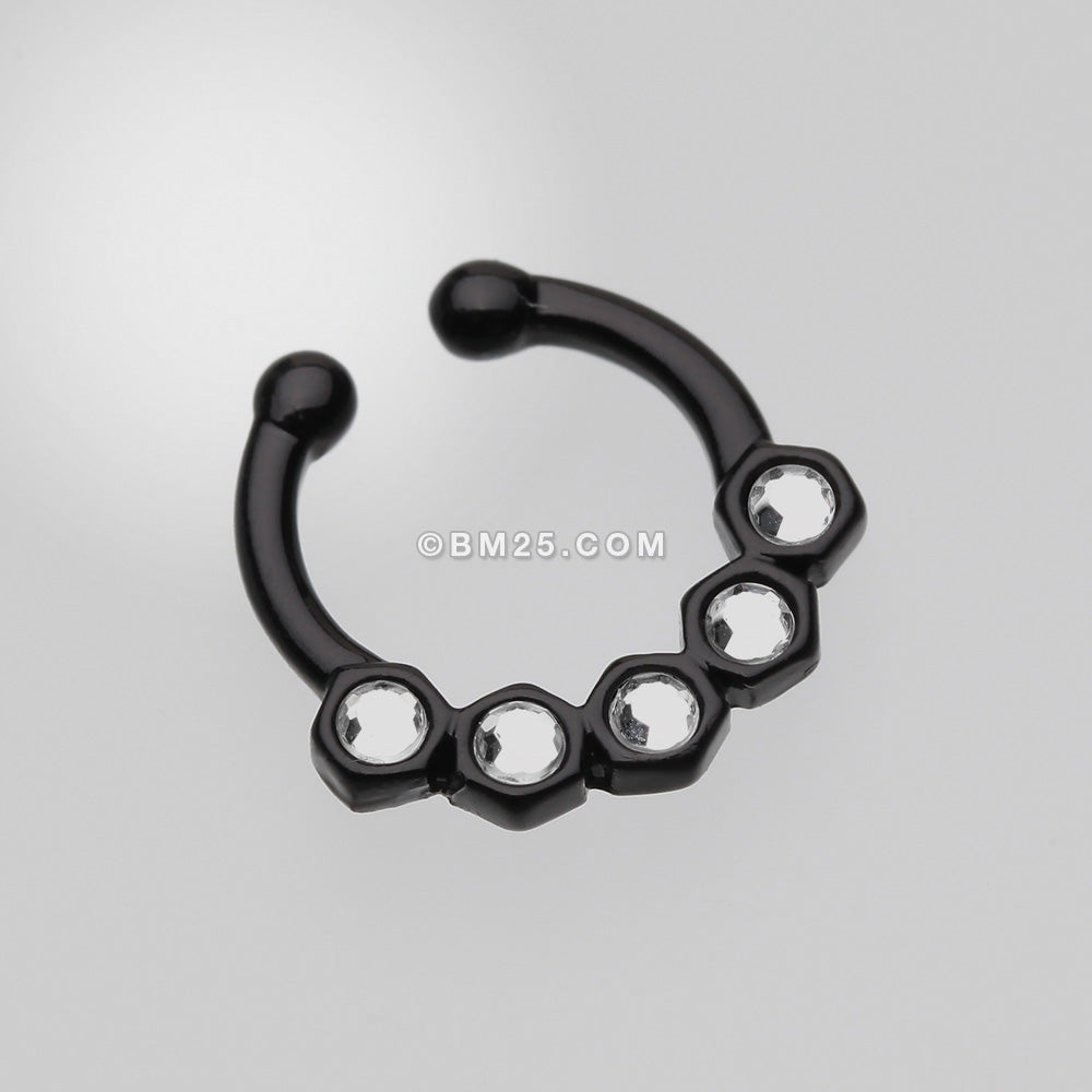 Detail View 2 of Colorline Hexa Gemina Sparkle Fake Septum Clip-On Ring-Black/Clear