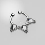 Detail View 2 of Sparkle Trident Fake Septum Clip-On Ring-Clear Gem
