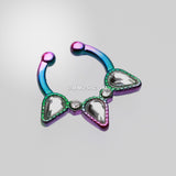 Detail View 2 of Colorline Sparkle Trident Fake Septum Clip-On Ring-Rainbow/Clear