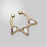 Detail View 2 of Golden Sparkle Trident Fake Septum Clip-On Ring-Clear Gem