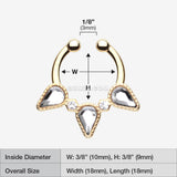 Detail View 1 of Golden Sparkle Trident Fake Septum Clip-On Ring-Clear Gem