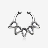 Sparkle Quinary Spear Fake Septum Clip-On Ring-Clear Gem