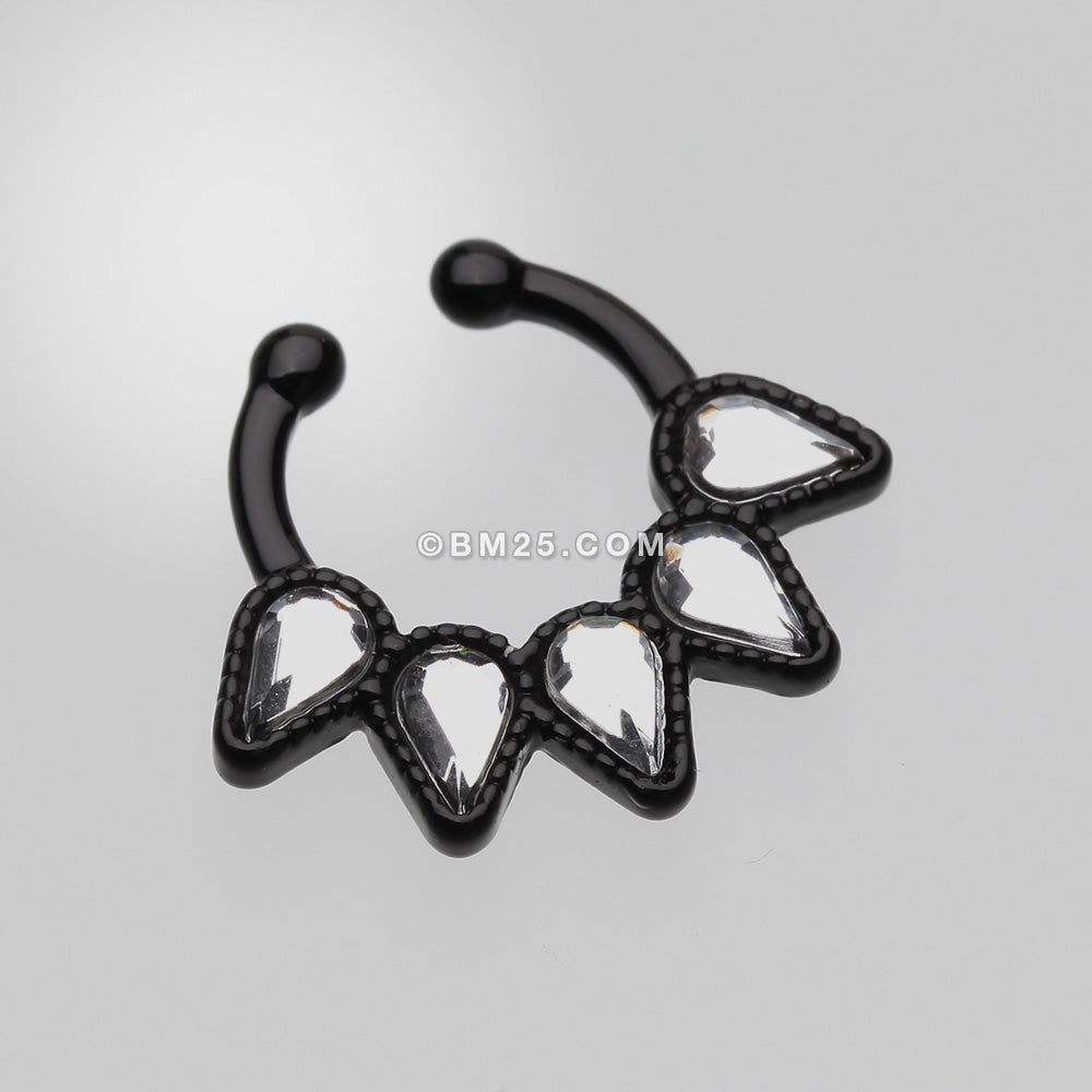 Detail View 2 of Colorline Quinary Spear Fake Septum Clip-On Ring-Black/Clear
