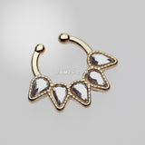 Detail View 2 of Golden Quinary Spear Fake Septum Clip-On Ring-Clear Gem