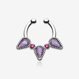 Opal Sparkle Trident Fake Septum Clip-On Ring-Purple
