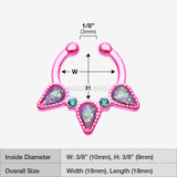 Detail View 1 of Colorline Opal Sparkle Trident Fake Septum Clip-On Ring-Pink/Teal