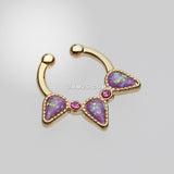 Detail View 2 of Golden Opal Sparkle Trident Fake Septum Clip-On Ring-Purple