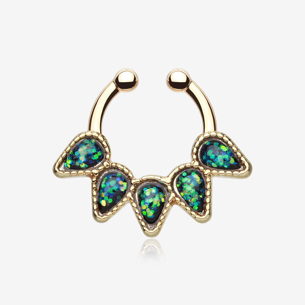 Golden Opal Quinary Spear Fake Septum Clip-On Ring-Black