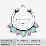 Detail View 1 of Opal Sparkle Deuce Fake Septum Clip-On Ring-Green/Purple