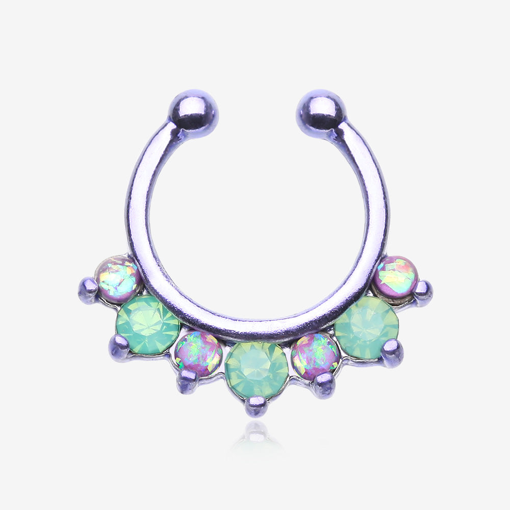 Colorline Opal Sparkle Deuce Fake Septum Clip-On Ring-Green/Purple