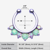 Detail View 1 of Colorline Opal Sparkle Deuce Fake Septum Clip-On Ring-Green/Purple