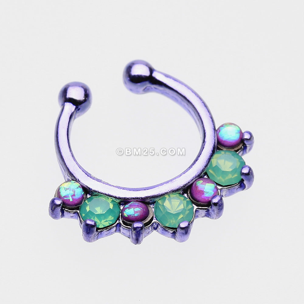 Detail View 2 of Colorline Opal Sparkle Deuce Fake Septum Clip-On Ring-Green/Purple