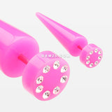 A Pair of Multi Gem Solid Acrylic Faux Taper Earring-Pink