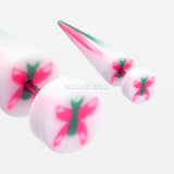 A Pair of Butterfly UV Acrylic Faux Taper Earring-White/Pink