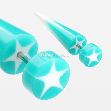 A Pair of Psych Star UV Acrylic Faux Taper Earring-Teal