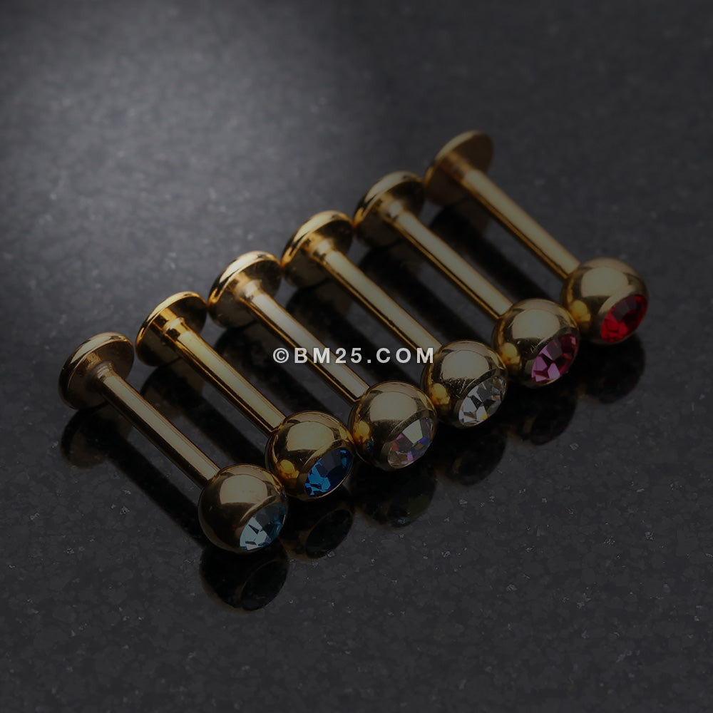 Detail View 1 of Gold Plated Gem Ball Steel Labret-Aurora Borealis
