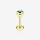 Gold Plated Gem Ball Steel Labret-Aqua