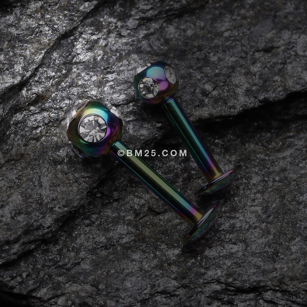 Detail View 1 of Colorline PVD Aurora Gem Ball Steel Labret-Rainbow/Clear
