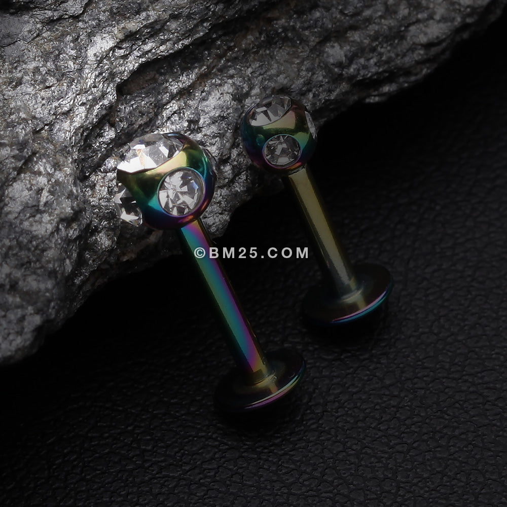 Detail View 2 of Colorline PVD Aurora Gem Ball Steel Labret-Rainbow/Clear