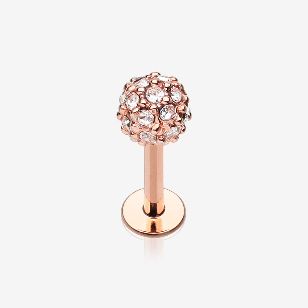 Rose Gold Pave Sparkle Full Dome Top Steel Labret-Clear Gem
