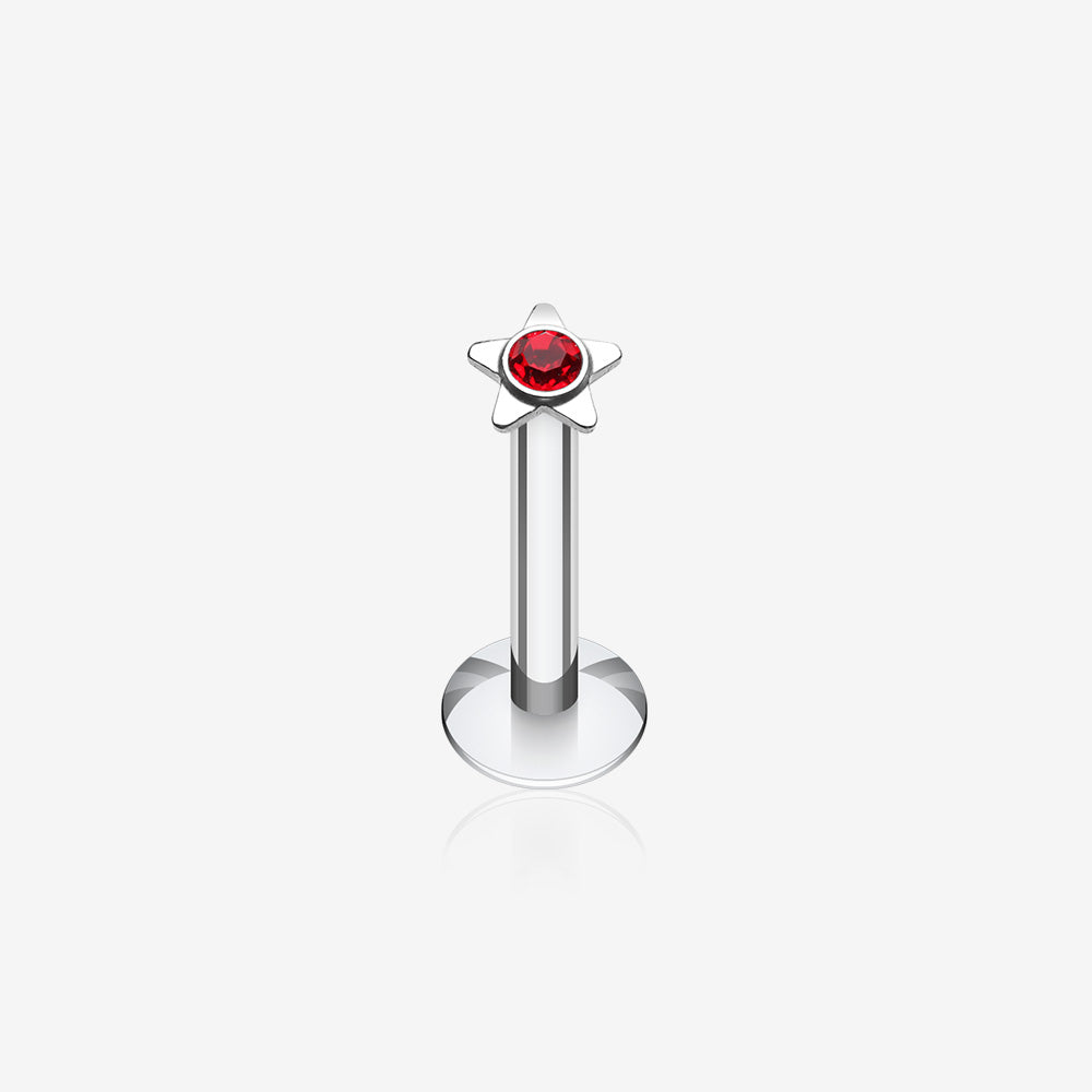 Sparkle Star Top Internally Threaded Labret-Red