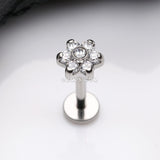 Detail View 1 of Brilliant Sparkle Flower Top Internally Threaded Labret-Clear Gem