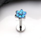 Detail View 1 of Brilliant Fire Opal Sparkle Flower Top Internally Threaded Labret-Blue Opal