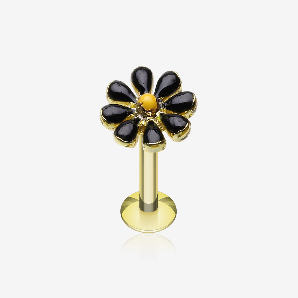 Golden Spring Blossom Flower Top Steel Labret-Black/Yellow