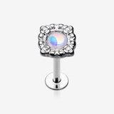 Ornate Moonstone Lace Top Steel Labret-Clear Gem/White