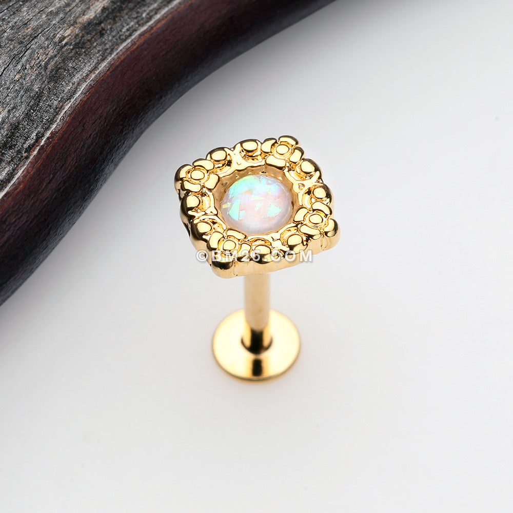 Detail View 1 of Golden Ornate Opal Lace Top Steel Labret-White