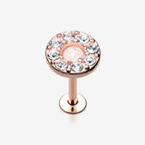 Rose Gold Opal Elegance Multi-Gem Top Steel Labret-Clear Gem/White