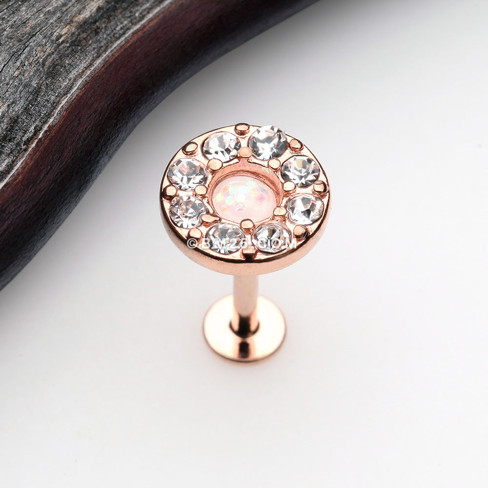 Detail View 1 of Rose Gold Opal Elegance Multi-Gem Top Steel Labret-Clear Gem/White