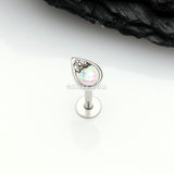 Detail View 1 of Classic Opalescent Teardrop Top Steel Labret-White
