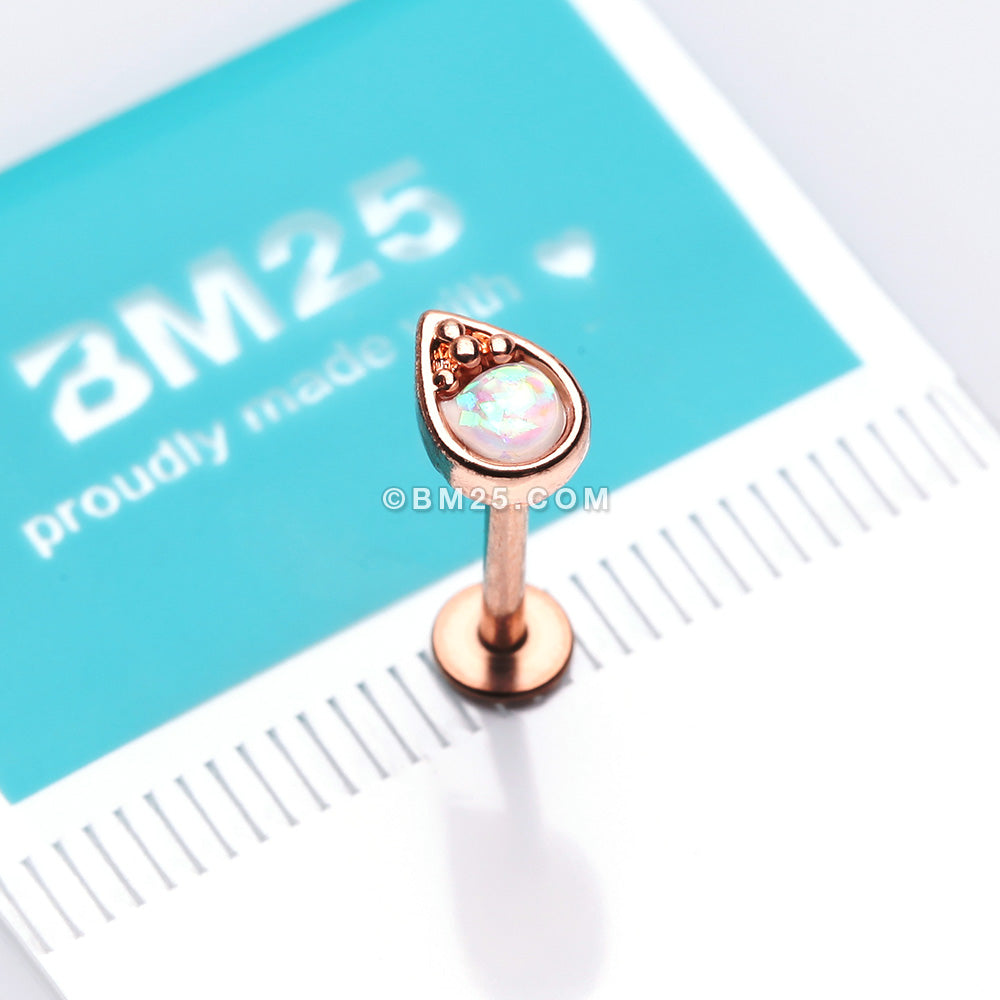 Detail View 3 of Rose Gold Opalescent Teardrop Top Steel Labret-White