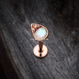Detail View 1 of Rose Gold Opalescent Teardrop Top Steel Labret-White