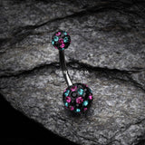 Detail View 2 of Retro Motley Multi-Gem Sparkle Belly Button Ring-Teal/Fuchsia/Black