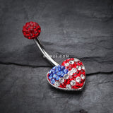 Detail View 2 of American Flag Multi-Gem Sparkle Belly Button Ring -Red