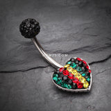 Detail View 2 of Rasta Jamaican Multi-Gem Sparkle Heart Belly Button Ring-Rainbow/Multi-Color