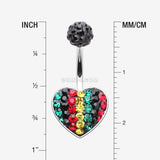 Detail View 1 of Rasta Jamaican Multi-Gem Sparkle Heart Belly Button Ring-Rainbow/Multi-Color
