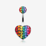 Rainbow Heart Multi-Gem Sparkle Belly Button Ring