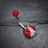 Detail View 2 of Adorable Lady Bug Multi-Gem Sparkle Belly Button Ring-Red
