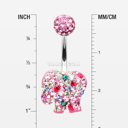 Circus Elephant Cookie Multi-Gem Sparkle Belly Button Ring-Light Pink