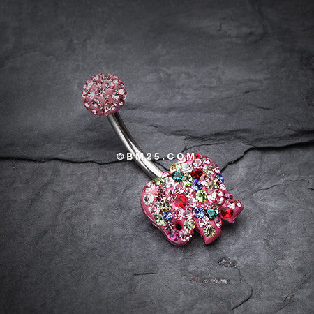 Circus Elephant Cookie Multi-Gem Sparkle Belly Button Ring-Light Pink