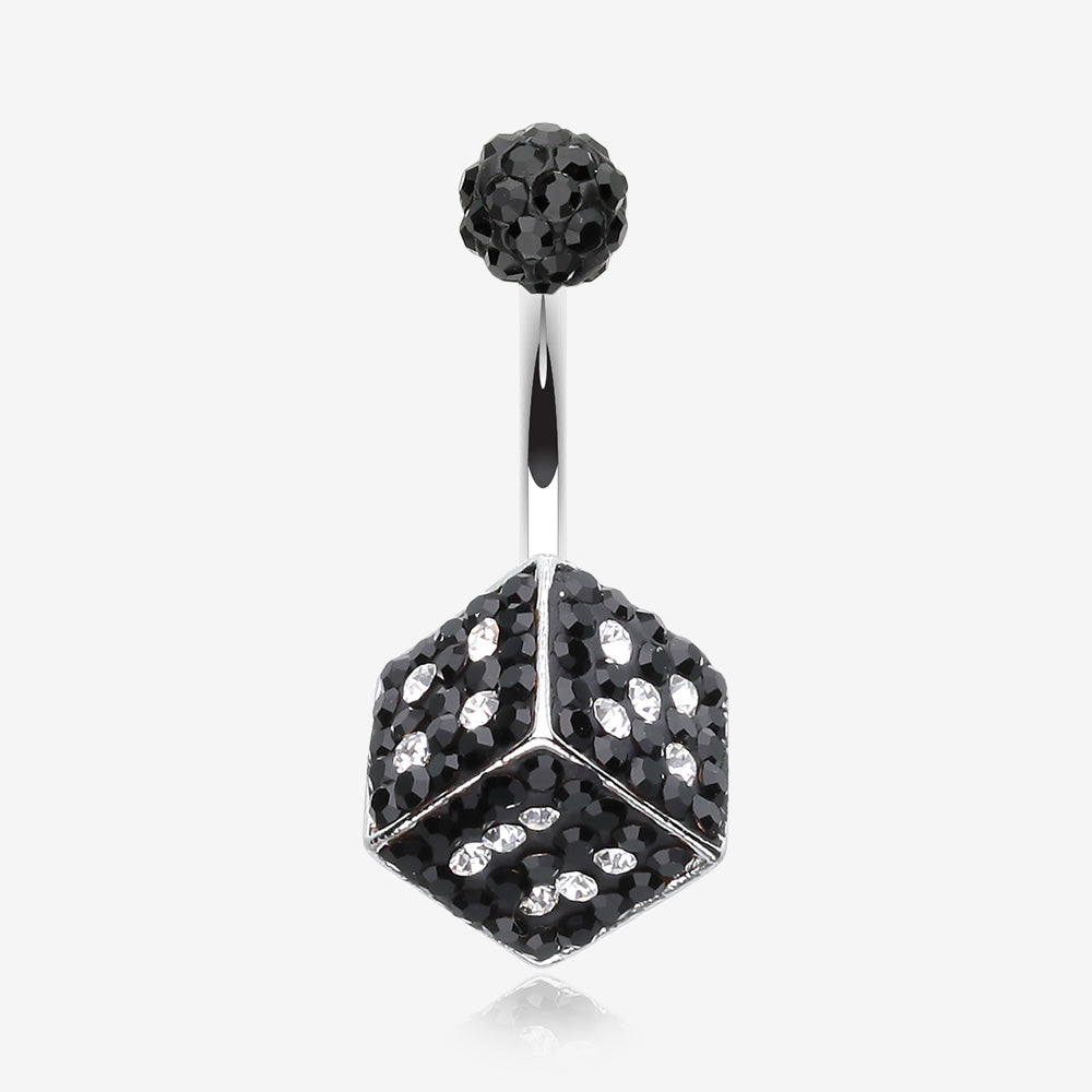 Ice Dice Multi-Gem Sparkle Belly Button Ring-Black/Clear